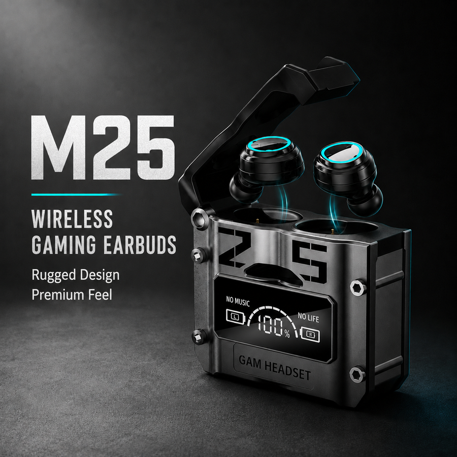 M25 Wireless Gaming Earbuds – Bluetooth Touch Control Earphones with LED Display Charging Case