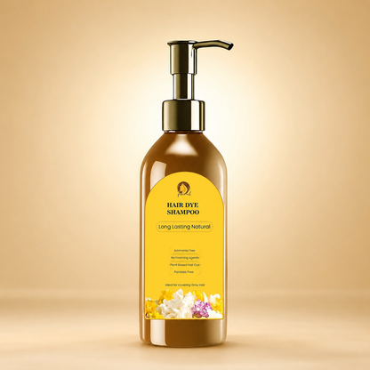 Floral Natural Black Hair Dye Shampoo 200ml – Ammonia-Free Herbal Gray Coverage with Ginseng & Fo-Ti