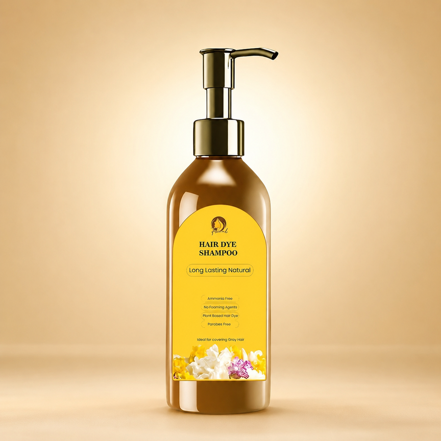 Floral Natural Black Hair Dye Shampoo 200ml – Ammonia-Free Herbal Gray Coverage with Ginseng & Fo-Ti