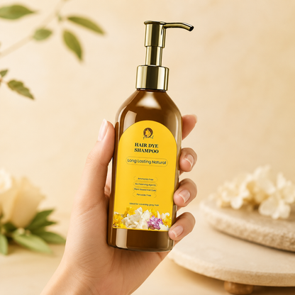 Floral Natural Black Hair Dye Shampoo 200ml – Ammonia-Free Herbal Gray Coverage with Ginseng & Fo-Ti