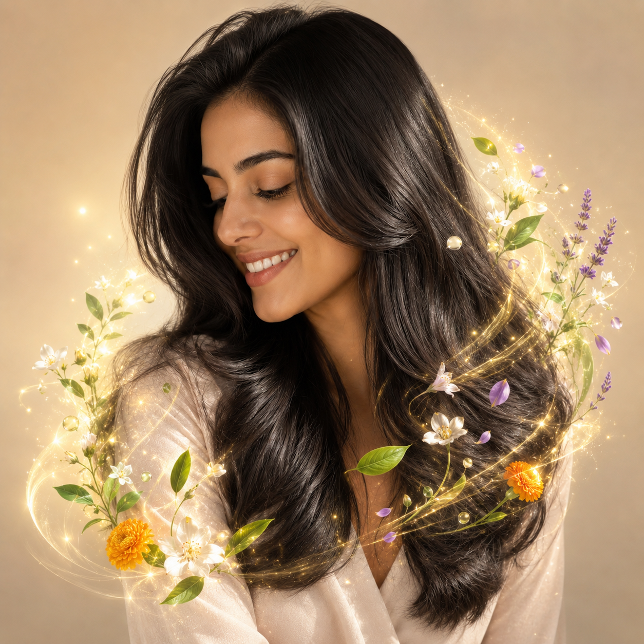 Floral Natural Black Hair Dye Shampoo 200ml – Ammonia-Free Herbal Gray Coverage with Ginseng & Fo-Ti