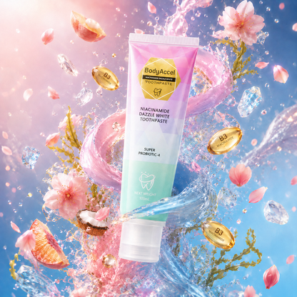 Body Accel Niacinamide Whitening Toothpaste 100ml – Probiotic Stain Removal for Fresh Breath & Bright Smile