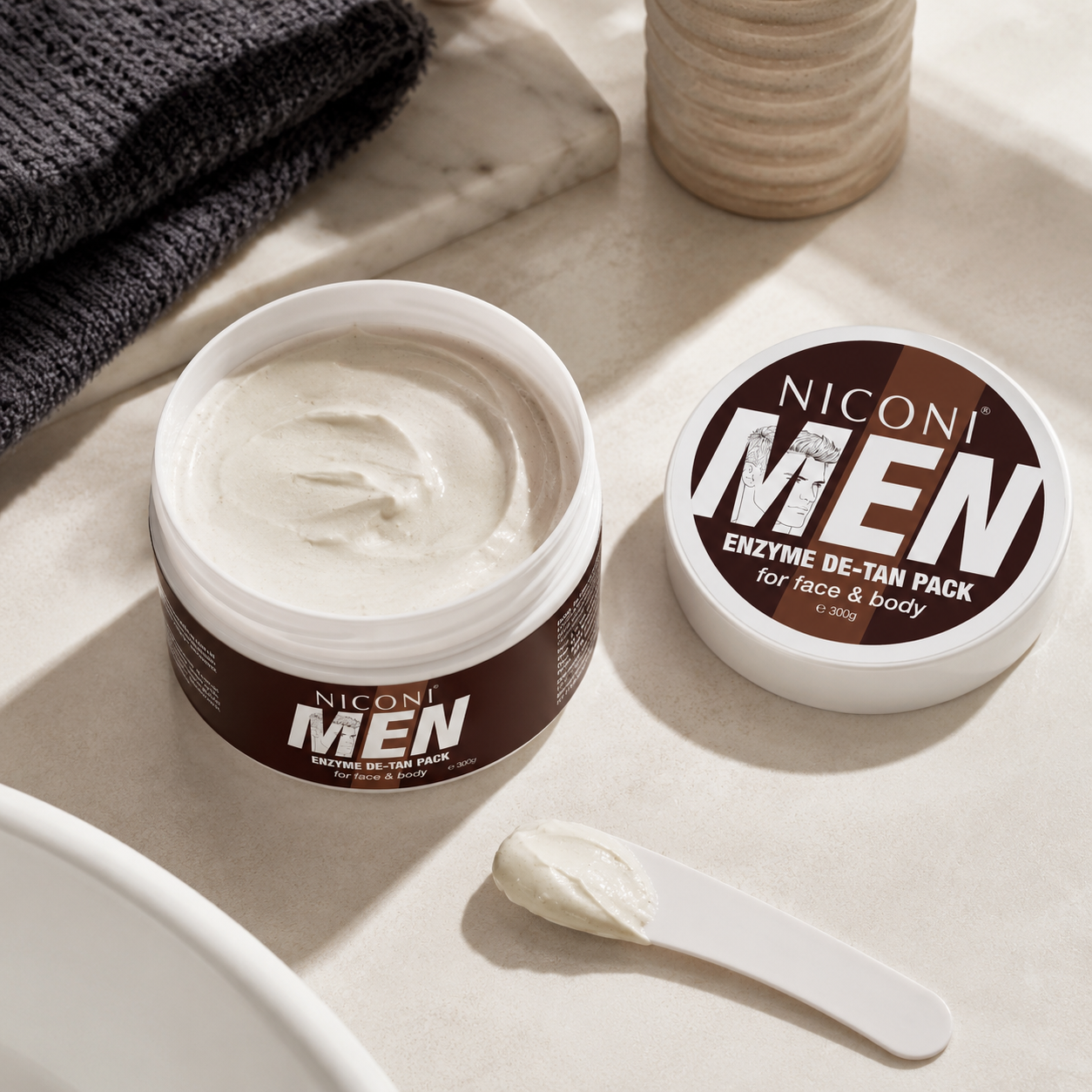 Niconi Men Enzyme De-Tan Pack 300g – Face & Body Deep Cleansing Tan Removal Formula