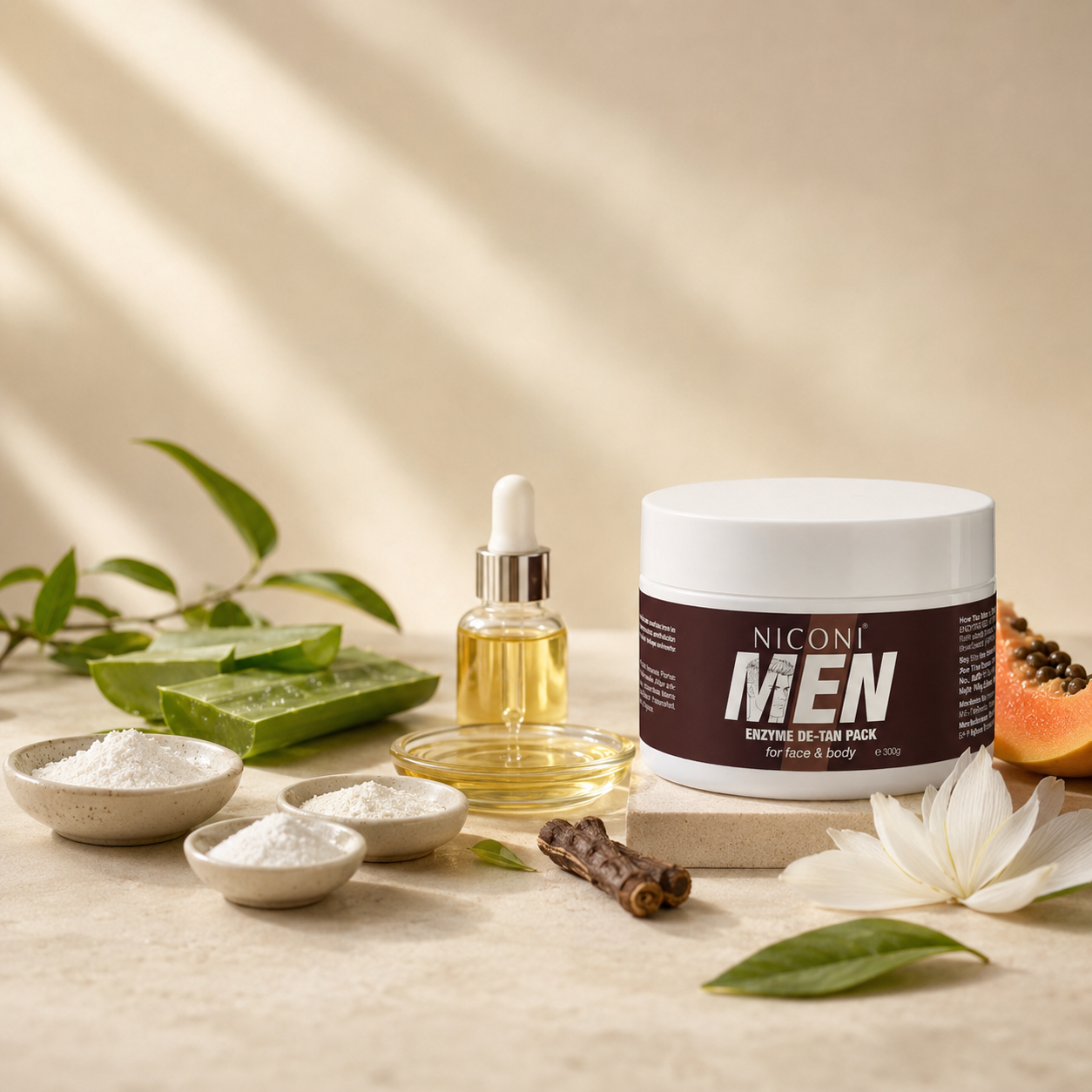 Niconi Men Enzyme De-Tan Pack 300g – Face & Body Deep Cleansing Tan Removal Formula