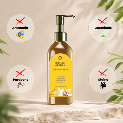 Floral Natural Black Hair Dye Shampoo 200ml – Ammonia-Free Herbal Gray Coverage with Ginseng & Fo-Ti